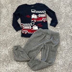 Fire truck long sleeve waffle shirt with gray sweatpants